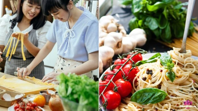 Luana Belmondo — photo d'illustration : transmission de la cuisine italienne en famille, pâtes fraîches et plat de spaghetti