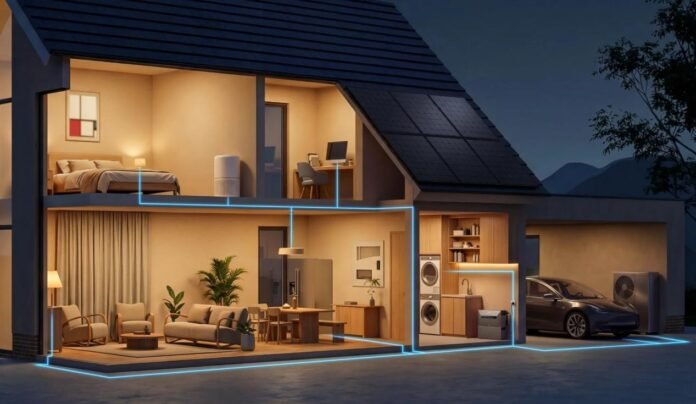 Batterie solaire Anker SOLIX Solarbank Max AC installée dans une maison