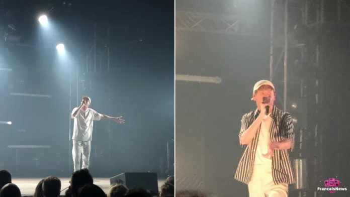 eddy de pretto en concert au Botanique de Bruxelles en 2018, en tenue blanche puis en chemise rayée