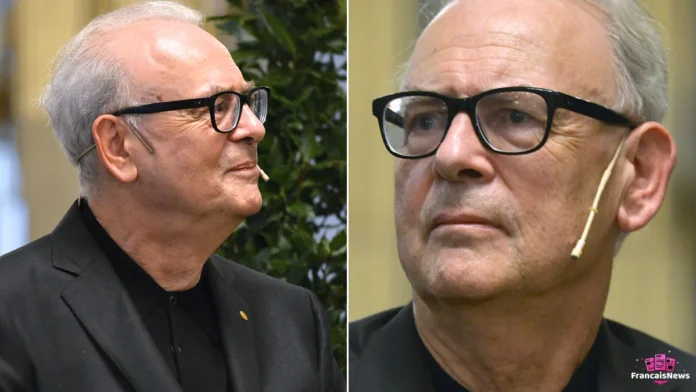 Patrick Modiano de profil et de face en 2014, l'année de son prix Nobel de littérature