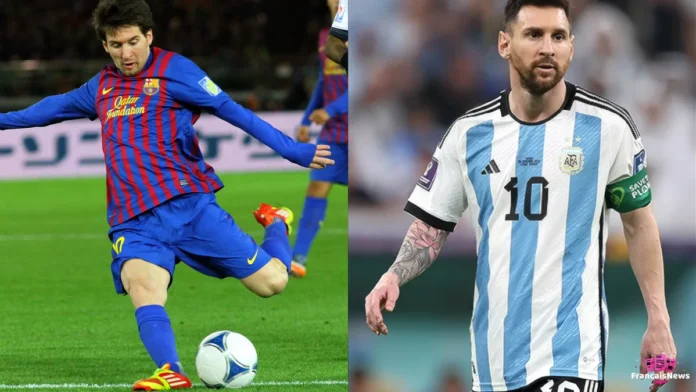 Lionel Messi en deux époques : sous le maillot du FC Barcelone en 2011 et avec l'Argentine lors de la Coupe du monde 2022