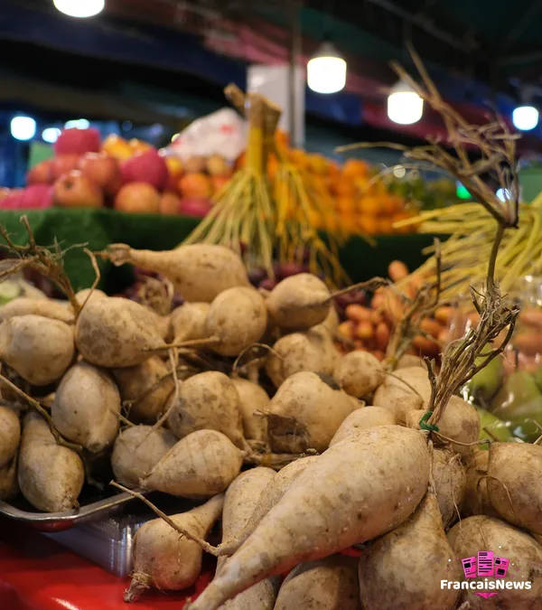 légumes racines frais sur un étal de marché pendant la journee mondiale de l alimentation