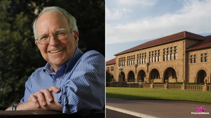 robert hall en portrait et le Main Quad de l'université Stanford, son institution en Californie